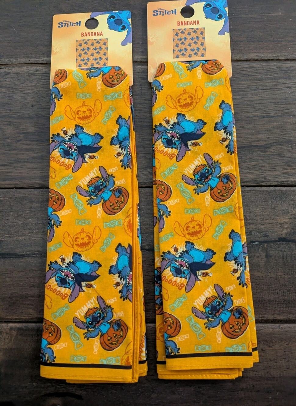 Set Lot 2 Disney Halloween Bandana Pumpkin Print Orange Lilo & Stitch Dracula